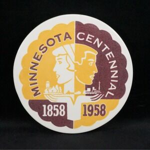 Red Wing Potteries Minnesota Centennial Trivet 1858-1958 Yellow & Maroon 6.5"‎